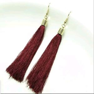 Beautiful Long Tassel Earring Wine Color